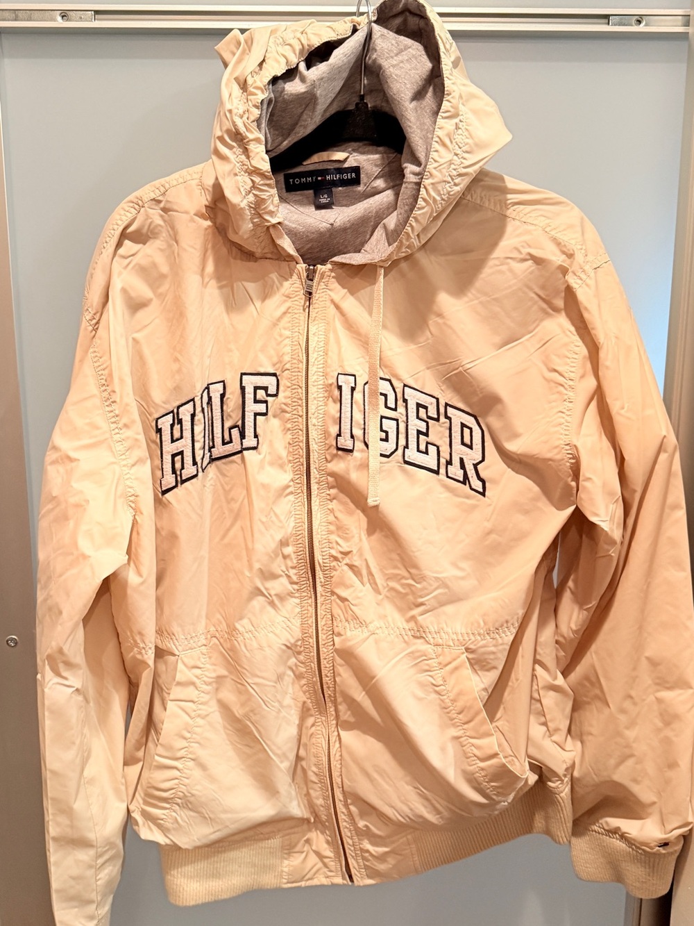 Tommy Hilfiger Light Beige Hooded Windbreaker with Logo